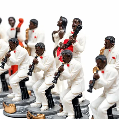 Pièces en résine du camp Jazz en costume blanc, gros plan détaillé