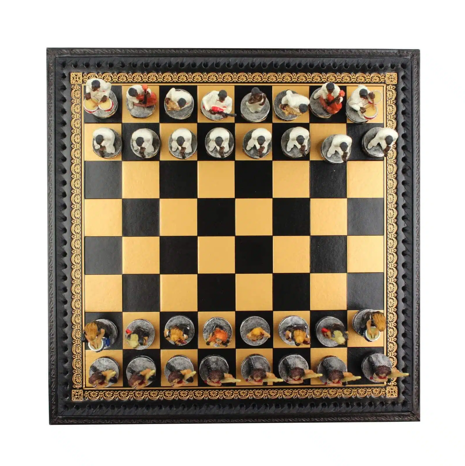 Jeu d'Échecs Jazz vs Rock - Échiquier et Backgammon à rangement en similicuir & Pièces en résine – Image 4