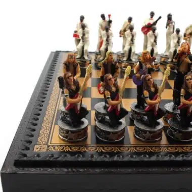 Alternative view of Jeu d'Échecs Jazz vs Rock - Échiquier et Backgammon à rangement en similicuir & Pièces en résine
