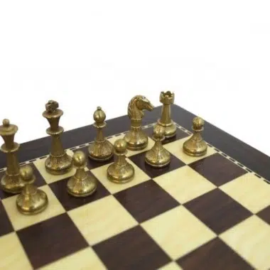 Alternative view of Petit Jeu d'Echecs en Métal et Echiquier en Bois Foncé