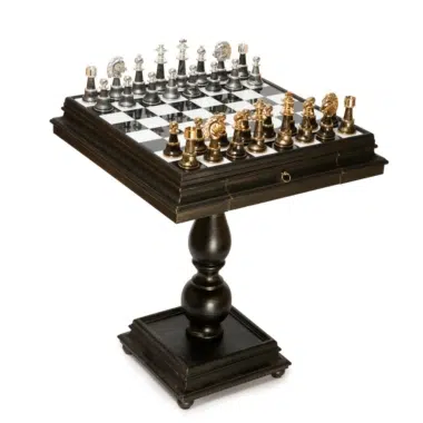 Jeu d'Échecs Fantaisie Staunton XL - Table Échiquier en bois et Albâtre & Pièces en bois et laiton massif