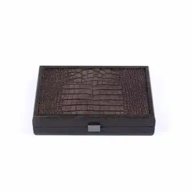 Set de Domino Gris Foncé - Coffret en Cuir Effet Crocodile et en Bois