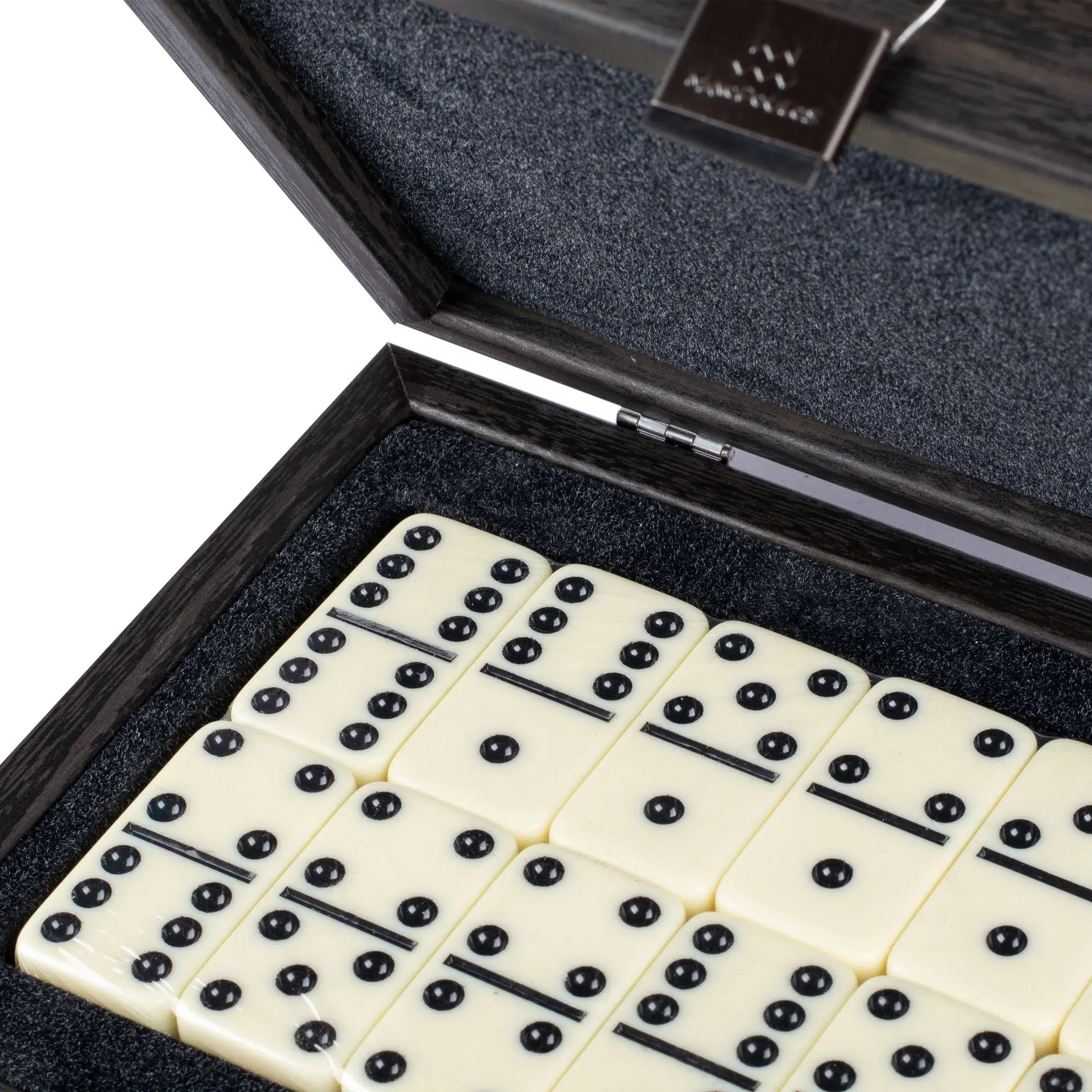 Set de Domino Gris Foncé - Coffret en Cuir Effet Crocodile et en Bois – Image 3