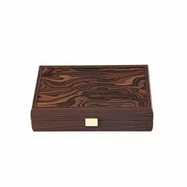 Coffret fermé en ronce de noyer de Californie avec plaque gravée dorée