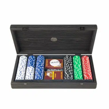 Ensemble de Poker 300 Jetons - Coffret en Bois Noir avec Couvercle en Similicuir Noir
