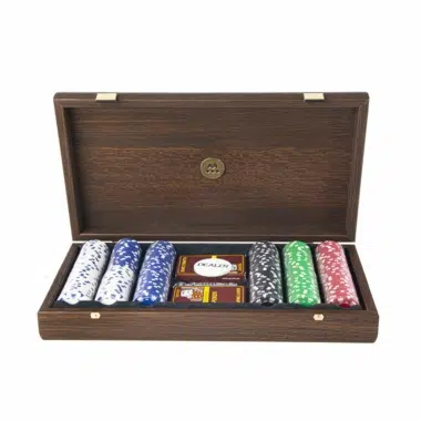 Alternative view of Ensemble de Poker - Coffret en bois de Noyer Foncé avec Placage de Ronce Californienne sur le Couvercle