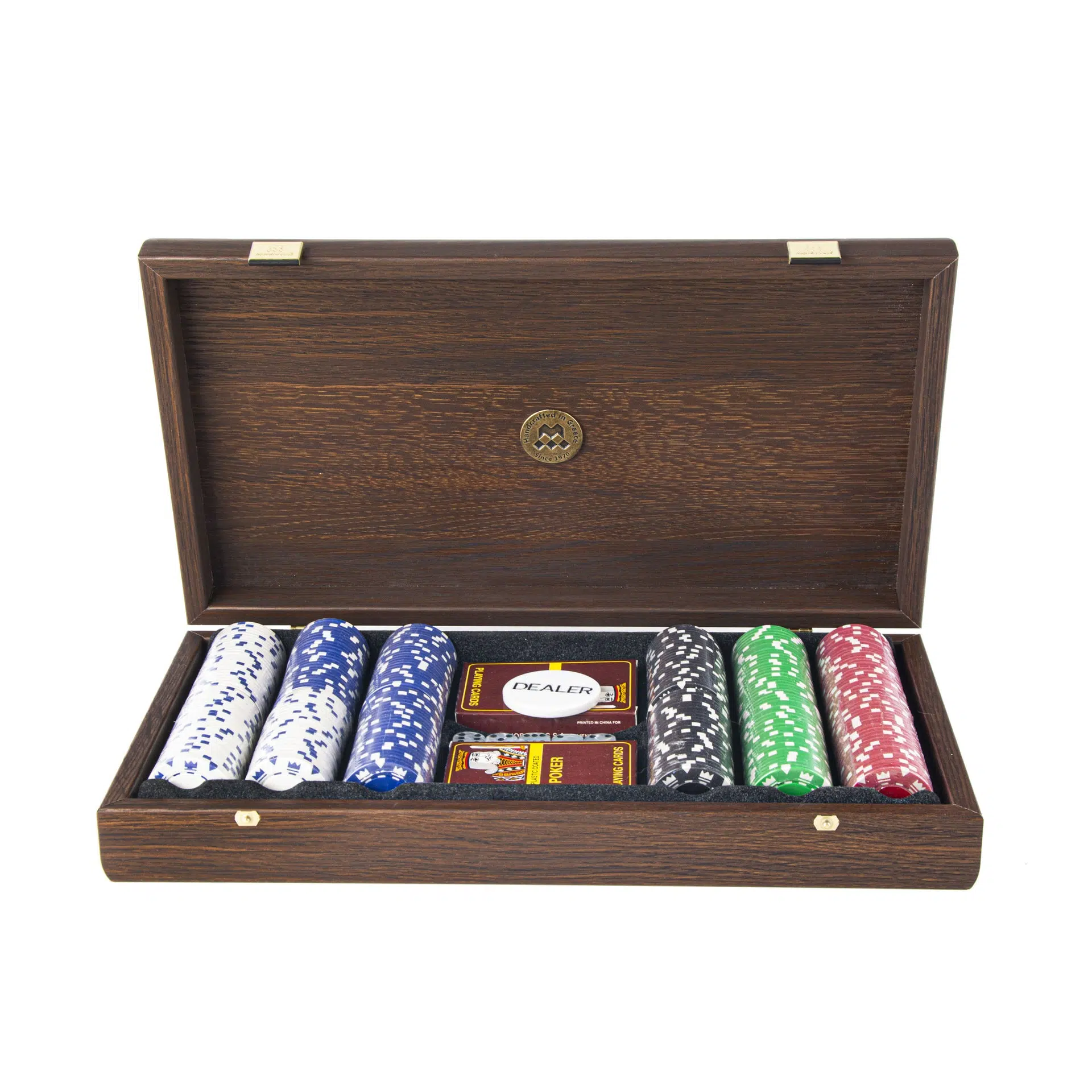 Ensemble de Poker - Coffret en bois de Noyer Foncé avec Placage de Ronce Californienne sur le Couvercle – Image 2