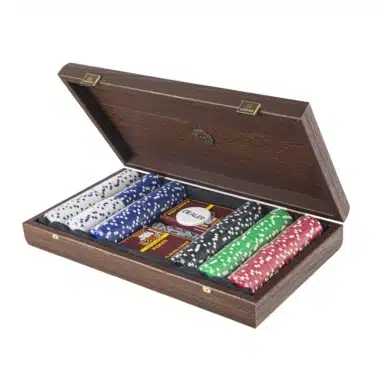 Ensemble de Poker - Coffret en bois de Noyer Foncé avec Placage de Ronce Californienne sur le Couvercle – Image 3