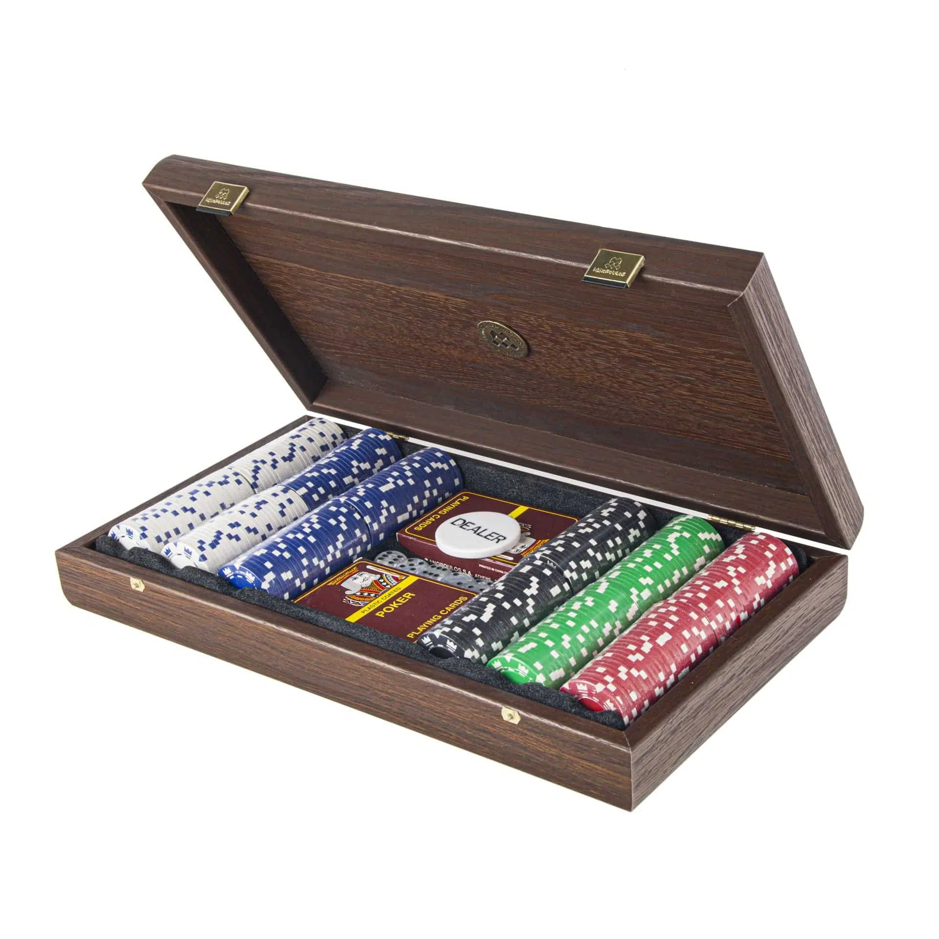 Ensemble de Poker - Coffret en bois de Noyer Foncé avec Placage de Ronce Californienne sur le Couvercle – Image 3