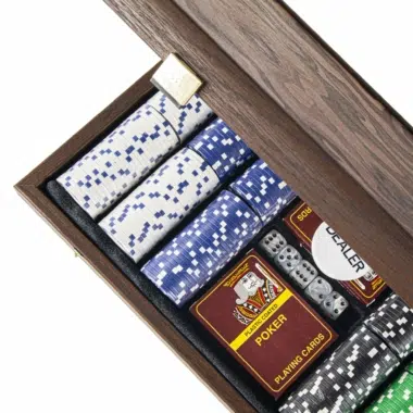 Ensemble de Poker - Coffret en bois de Noyer Foncé avec Placage de Ronce Californienne sur le Couvercle – Image 4