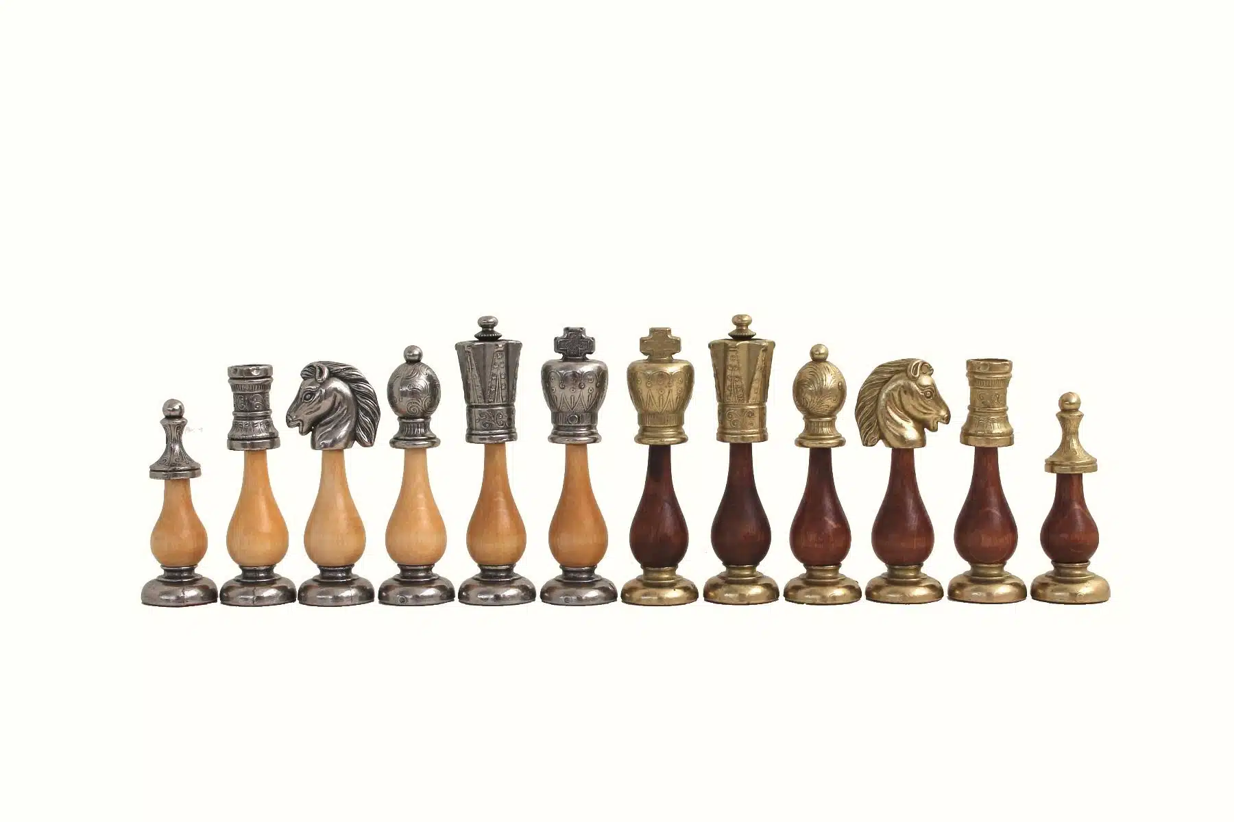 Jeu d'Echecs Arabesque - Échiquier effet Laiton avec Cadre en Bois & Jeu d'Échecs en Métal et Bois – Image 4
