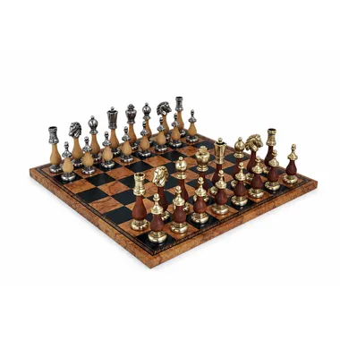 Jeu d'échecs Arabesque complet sur échiquier en similcuir brun et noir