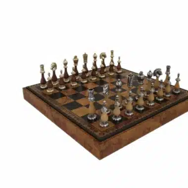 Jeu d'Echecs Arabesque - Échiquier & Jeu de Dames en Similicuir avec compartiment de rangement & Jeu d'Échecs en Métal et Bois