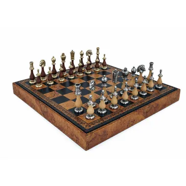 Jeu d'échecs Arabesque complet sur échiquier en similicuir avec coffret de rangement