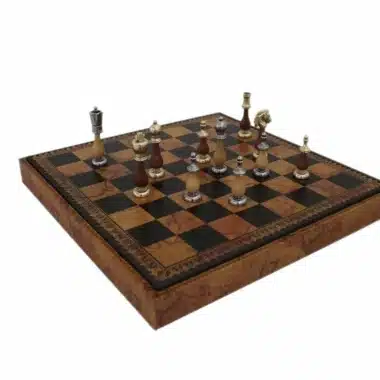 Alternative view of Jeu d'Echecs Arabesque - Échiquier & Jeu de Dames en Similicuir avec compartiment de rangement & Jeu d'Échecs en Métal et Bois