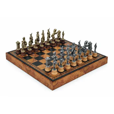 Jeu d'échecs Napoléon complet avec échiquier en similicuir marron et noir