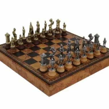 Jeu d'échecs Mary Stuart - Échiquier, Jeu de Dames et Backgammon en Similicuir avec Compartiment de Rangement & Jeu d'Échecs en Métal et Bois