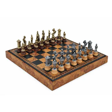Jeu d'échecs Mary Stuart complet avec échiquier en similicuir à motif carte