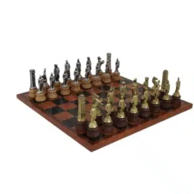 Jeu d'Echecs Romains vs Barbare et Échiquier en Similicuir Marron / Noir