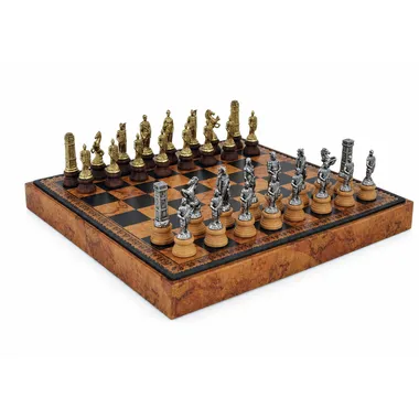 Jeu d'échecs Romains vs Barbares sur échiquier en similicuir marbré