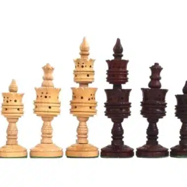 Jeu d'Echecs Sculpté en Bois de Palissandre & Échiquier en Cuir Véritable – Image 4