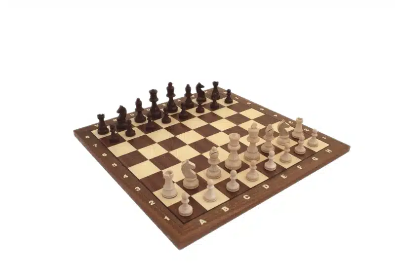 Jeu d'Echecs en Bois Staunton et Échiquier Alphanumérique en Bois de Noyer et Érable avec Coffret de Rangement