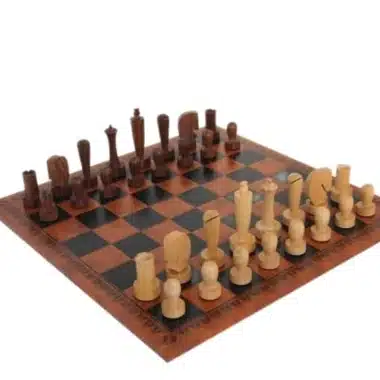 Jeu d'Echecs Contemporain en Bois d'Acacia & Échiquier en Similicuir Marron