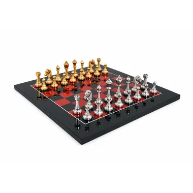 Ensemble complet Fleuri sur échiquier noir et rouge brillant, vue d'ensemble