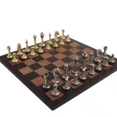 Jeu d'Echecs Staunton en Métal & Échiquier en Cuir Véritable