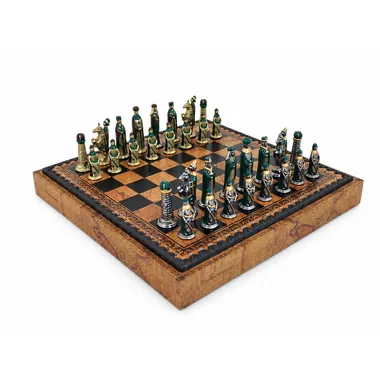 Jeu d'échecs médiéval complet sur échiquier en similicuir avec rangement