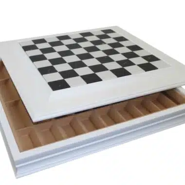 Echiquier en Bois Laqué Blanc et Plateau en Marbre Noir et Blanc avec Rangement