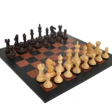 Jeu d'Echecs Staunton Sculpté en Bois de Palissandre et Échiquier en Cuir Véritable