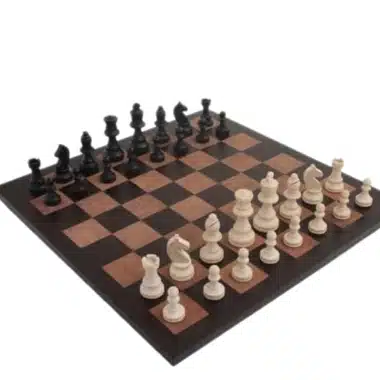 Jeu d'Echecs Staunton en Bois et Échiquier en Cuir Véritable Italien avec Coffret de Rangement