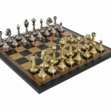 Jeu d'Echecs Staunton en Métal &  Échiquier en Similicuir