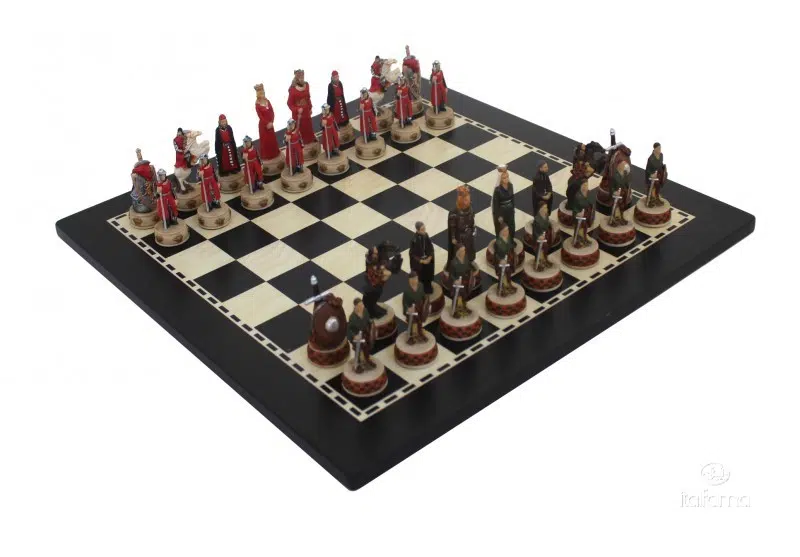 Jeu d'échecs Angleterre VS Écosse - Échiquier en Bois & Jeu d'Échecs en Résine