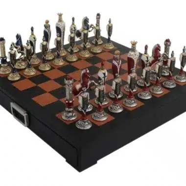 Grand Jeu d'Echecs Renaissance Italienne & Échiquier en Cuir avec Rangement