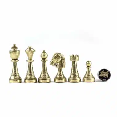 Jeu d'Echecs Staunton en Métal &  Échiquier en Similicuir Brun – Image 6
