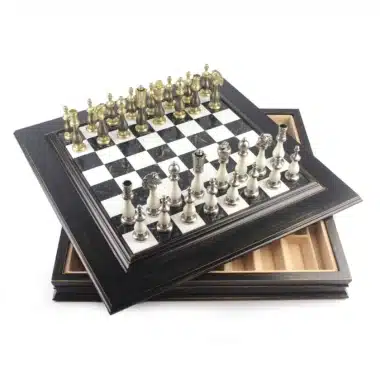 Alternative view of Jeu d'Echecs Noir et Blanc Staunton - Échiquier en Marbre et Bois avec Rangement & Jeu d'Échecs en Bois et Métal