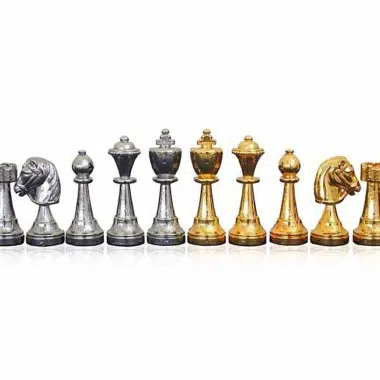 Pièces dorées et argentées du jeu Fleuri alignées de face sur fond blanc