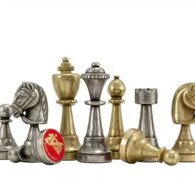 Jeu d'Echecs Staunton en Métal &  Échiquier en Similicuir Brun – Image 4