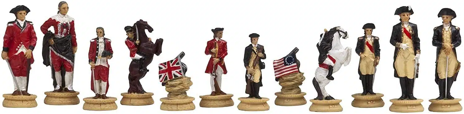 Jeu d'Echecs Révolution Américaine en Etain et Échiquier en Similicuir – Image 2