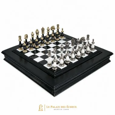 Ensemble complet Staunton noir et blanc avec échiquier marbre et coffret de rangement