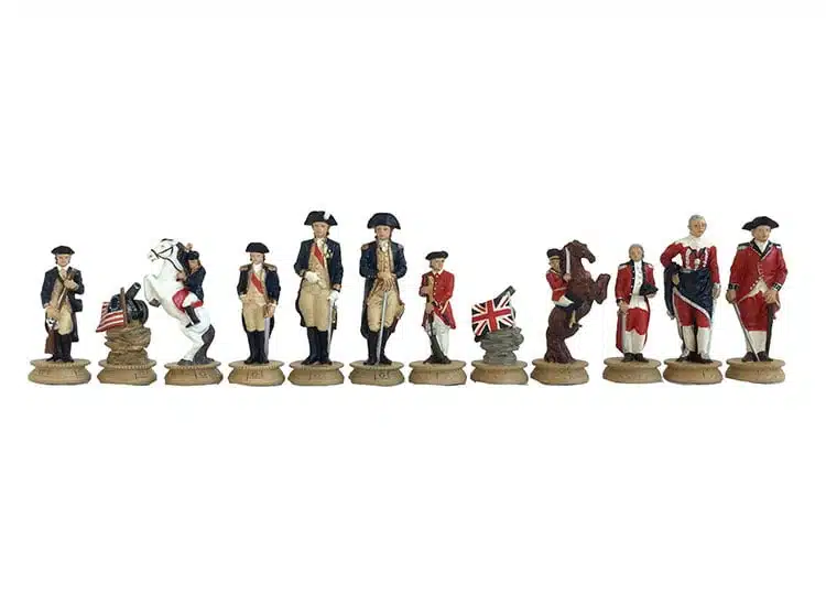Jeu d'Echecs Révolution Américaine en Etain et Échiquier en Similicuir – Image 6