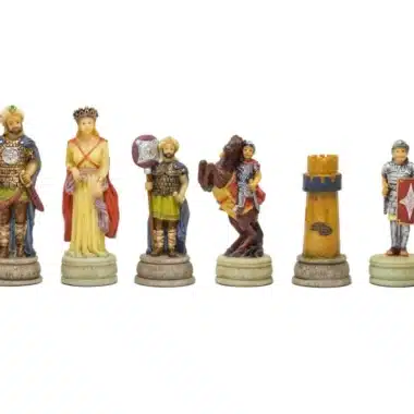 Jeu d'Echecs Guerres Arabo Byzantine en Résine et Échiquier en Similicuir Doré et Bleu – Image 5