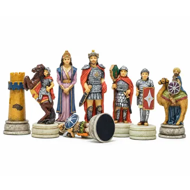 Pièces d'échecs Guerres Arabo Byzantine en résine détaillées, roi, dame et cavalier