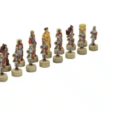Jeu d'Echecs Guerres Arabo Byzantine en Résine et Échiquier en Similicuir Doré et Bleu – Image 8