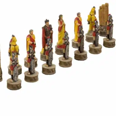Jeu d'Echecs en Résine Mythologie Grecque : La Bataille de Troie et Échiquier en Similicuir Doré et Bleu – Image 7