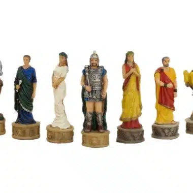 Jeu d'Echecs en Résine Mythologie Grecque : La Bataille de Troie et Échiquier en Similicuir Doré et Bleu – Image 8