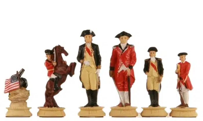 Jeu d'Echecs Révolution Américaine en Etain et Échiquier en Similicuir – Image 5