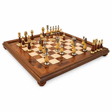 Jeu d'Echecs Grand Oriental complet sur échiquier en bois de bruyère et d'orme